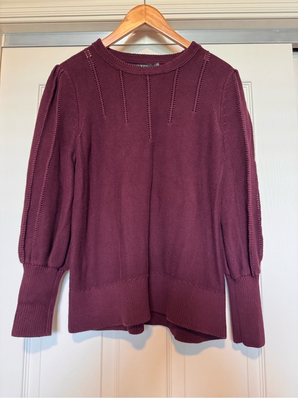 Lauren Ralph Lauren Wine Open-Stitch Crewneck Sweater